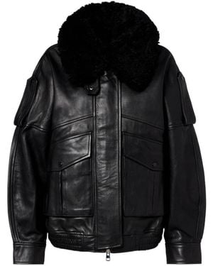 Agolde Zippered Long-Sleeved Leather Jacket - Black