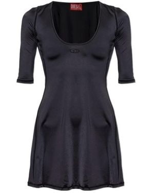 DIESEL Logo Embroidered Short Sleeve Dress - Black