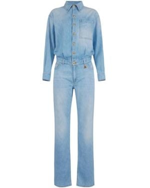 Elisabetta Franchi Lettering Denim Jumpsuit - Blue