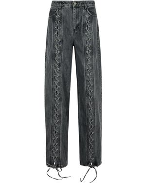 ROTATE BIRGER CHRISTENSEN Lace-Up Wide-Leg Jeans - Grey