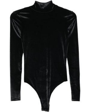 Mugler High-Neck Velvet Bodysuit - Black