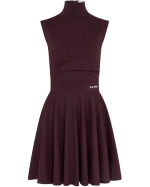 Alaïa Logo-Embroidered Mock-Neck Minidress - Purple