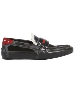 Marni Logo Tab Leather Moccasins - Black