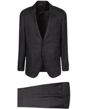 Lardini Single-Breasted Checked Suit - Black