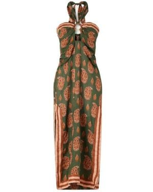 Johanna Ortiz Embellished Printed Cut-Out Linen Maxi Dress - Metallic