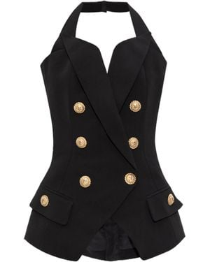 Balmain Double-Breasted Sleeveless Halterneck Top - Black