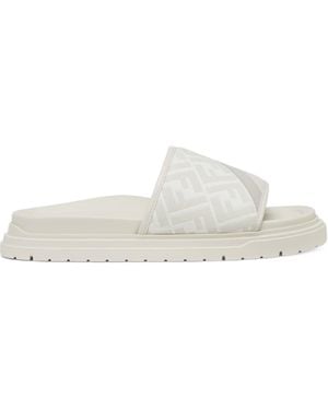 Fendi Ff Jacquard And Leather Slides - White