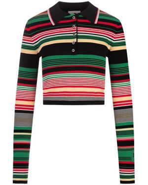 Rabanne Striped Knitted Polo Top - Black