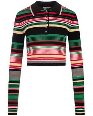Rabanne Striped Knitted Polo Top - Black