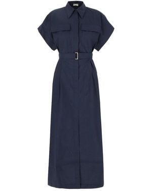 Brunello Cucinelli Belted Short-Sleeve Dress - Blue