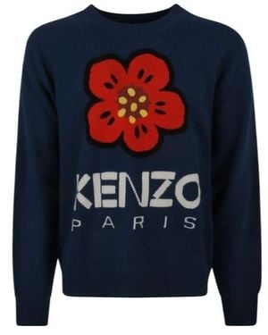 KENZO Boke Flower Intarsia-Knit Crewneck Sweater - Blue