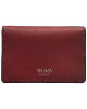 Prada Antiqued Leather Card Holder - Red