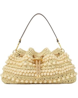 Jimmy Choo Natural And Cappuccino Beaded Raffia Bucket Bag - Metallic
