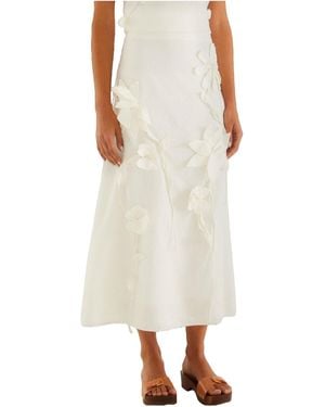 FARM Rio 3D Floral Midi Skirt - Natural