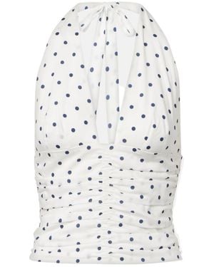 Posse Edie Polka-Dot Halterneck Top - White
