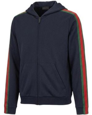 Gucci Silk Cotton Jersey Zip Jacket With Web - Blue