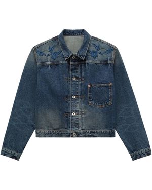 KENZO Wildflower' Cropped Pleated Trucker Jacket - Blue