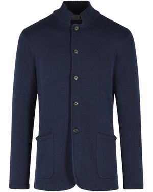 Eleventy Ribbed Stand Collar Cardigan - Blue