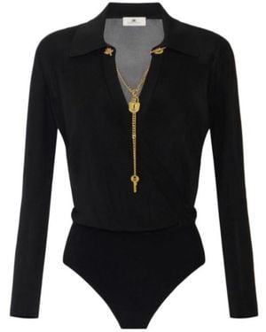Elisabetta Franchi Chain-Detail Long-Sleeve Bodysuit - Black