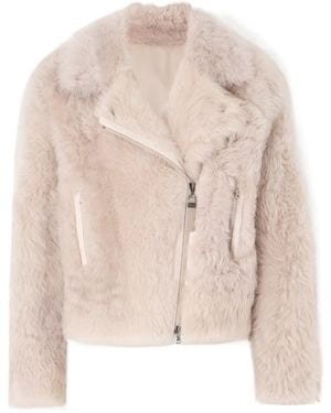 Brunello Cucinelli Leather-Trimmed Shearling Jacket - Natural