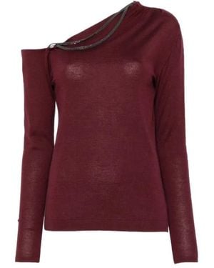 Brunello Cucinelli One-Shoulder Chain-Embellished Top - Red