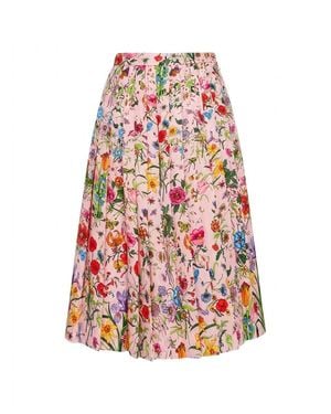 Gucci Printed Silk Pleated Skirt - Red