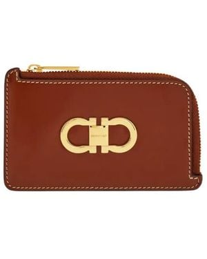 Ferragamo Double Gancini Credit Card Holder - Brown
