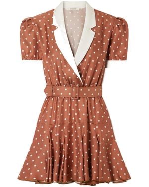 Rodarte Belted Polka-Dot Silk Midi Dress - Brown