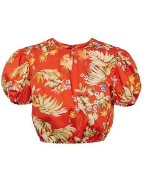 Erdem Vacation Hydra Floral Cotton Crop Top - Orange