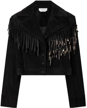 Gabriela Hearst Azra Fringed Leather-Trimmed Embellished Suede Jacket - Black