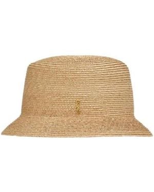 Saint Laurent Maglina Logo Plaque Bucket Hat - Natural