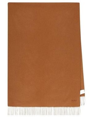 Max Mara Logo Embroidered Fringed Edge Scarf - Brown
