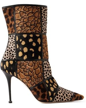 Manolo Blahnik Trulona 50 Leather-Trimmed Patchwork Animal-Print Calf Hair Ankle Boots - Brown
