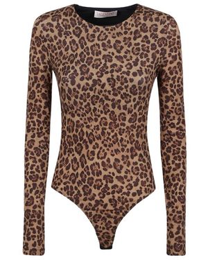 Valentino Animalier-Print Jersey Bodysuit - Brown