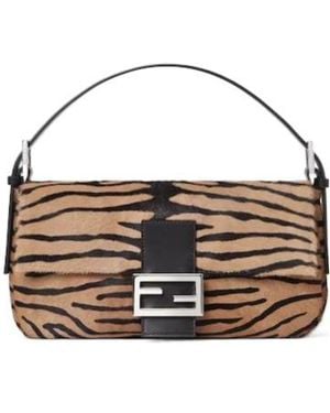 Fendi Baguette Tiger-Print Shoulder Bag - Metallic