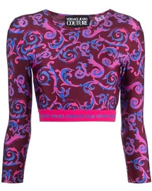 Versace Jeans Couture Barocco-Print Cropped Top - Purple