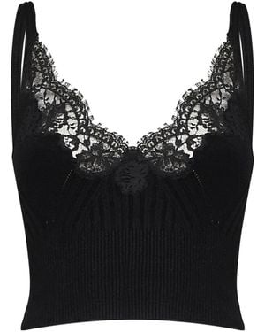 ERMANNO FIRENZE Lace Trim Knitted Top - Black