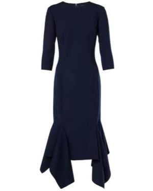 Oscar de la Renta Pleated Wool-Blend Midi Dress - Blue