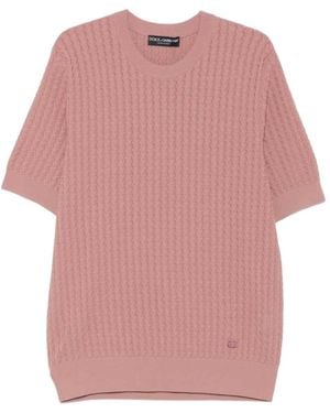 Dolce & Gabbana Crew Neck Short-Sleeved Knit Jumper - Pink