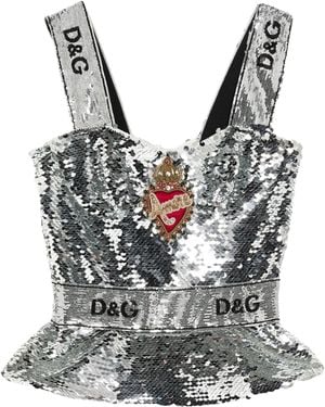Dolce & Gabbana Sleeveless Sequin Top - Grey