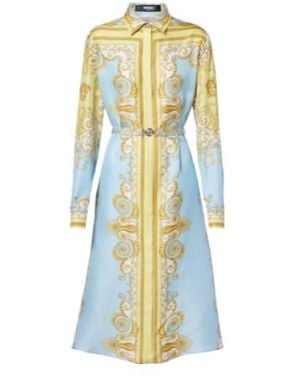 Versace Barocco Silk Twill Midi Dress - Blue
