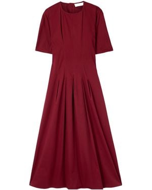 Proenza Schouler Ainsley Pleated Brushed Cotton-Blend Twill Midi Dress - Red
