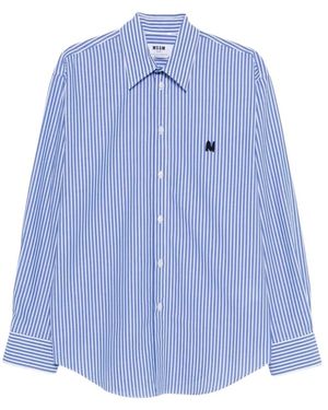 MSGM Striped Logo Shirt - Blue