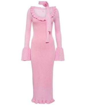 Blumarine Ruffled Wool Midi Dress - Pink