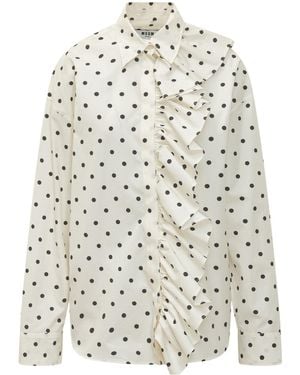 MSGM Silk Polka Dot Shirt With Ruffles - White