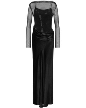 Alberta Ferretti Mesh-Overlay Dress - Black