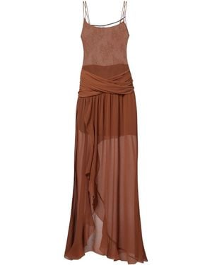 JACQUES WEI Draped Ruffled Maxi Dress - Brown