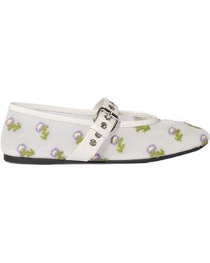 Miu Miu Embroidered Mesh Ballerinas - White