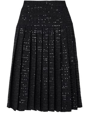 Alessandra Rich Sequined Pleated Tweed Midi Skirt - Black