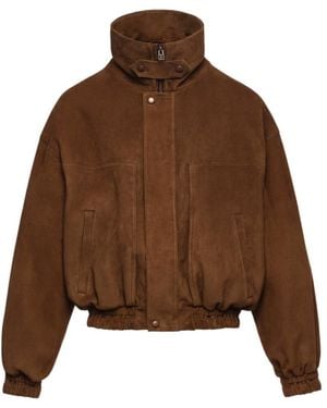 Magda Butrym Snap-Collar Leather Aviator Jacket - Brown